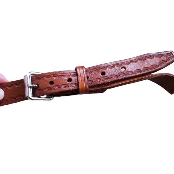 Vintage Crossbody Purse Handbag Brown Leather Tooled Whipstitch Gold Closure - Picture 11 of 15